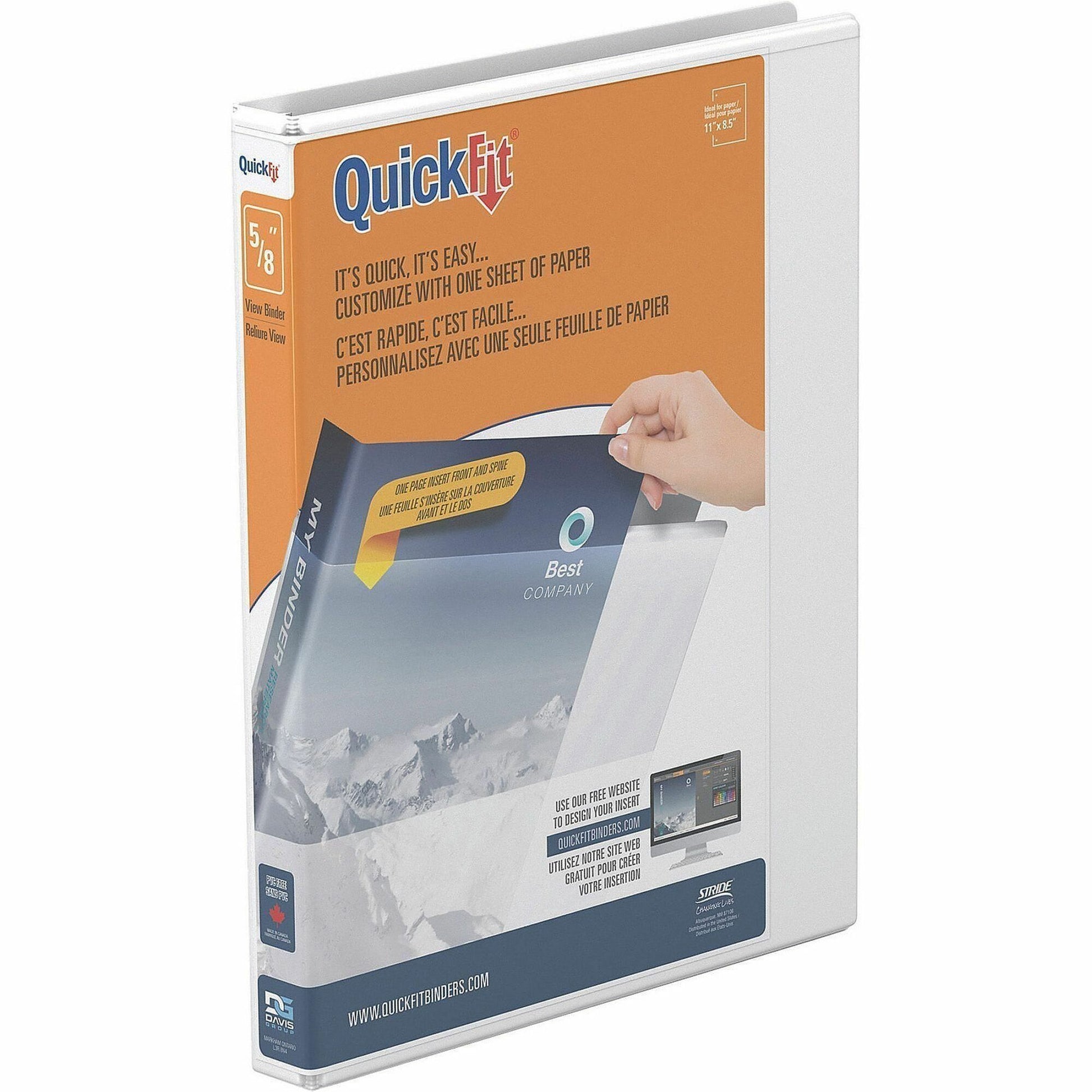 QuickFit Clear-View Binder, 3-Ring Binder, Round Ring, 5/8 Inch, White