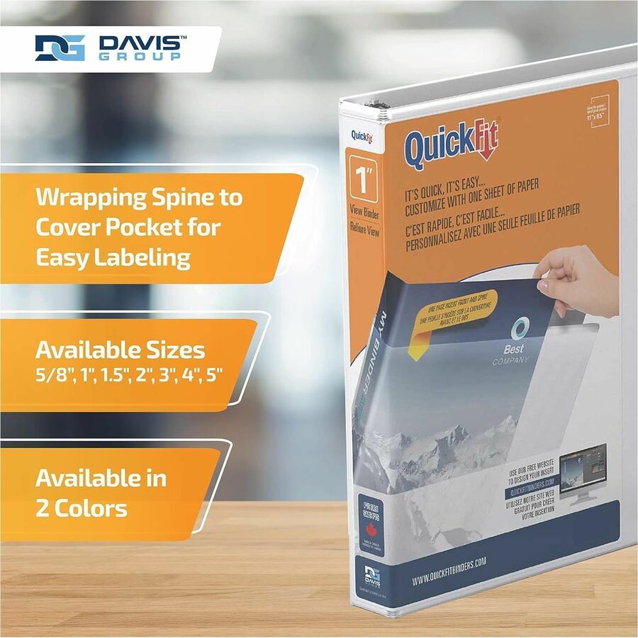 QuickFit View Binder, 3-Ring Binder, Angle D Ring, 1 Inch, White - 870100