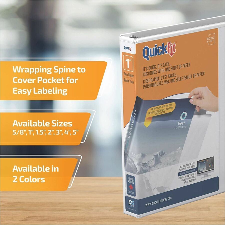 QuickFit View Binder, 3-Ring Binder, Angle D Ring, 1 Inch, White - 870100