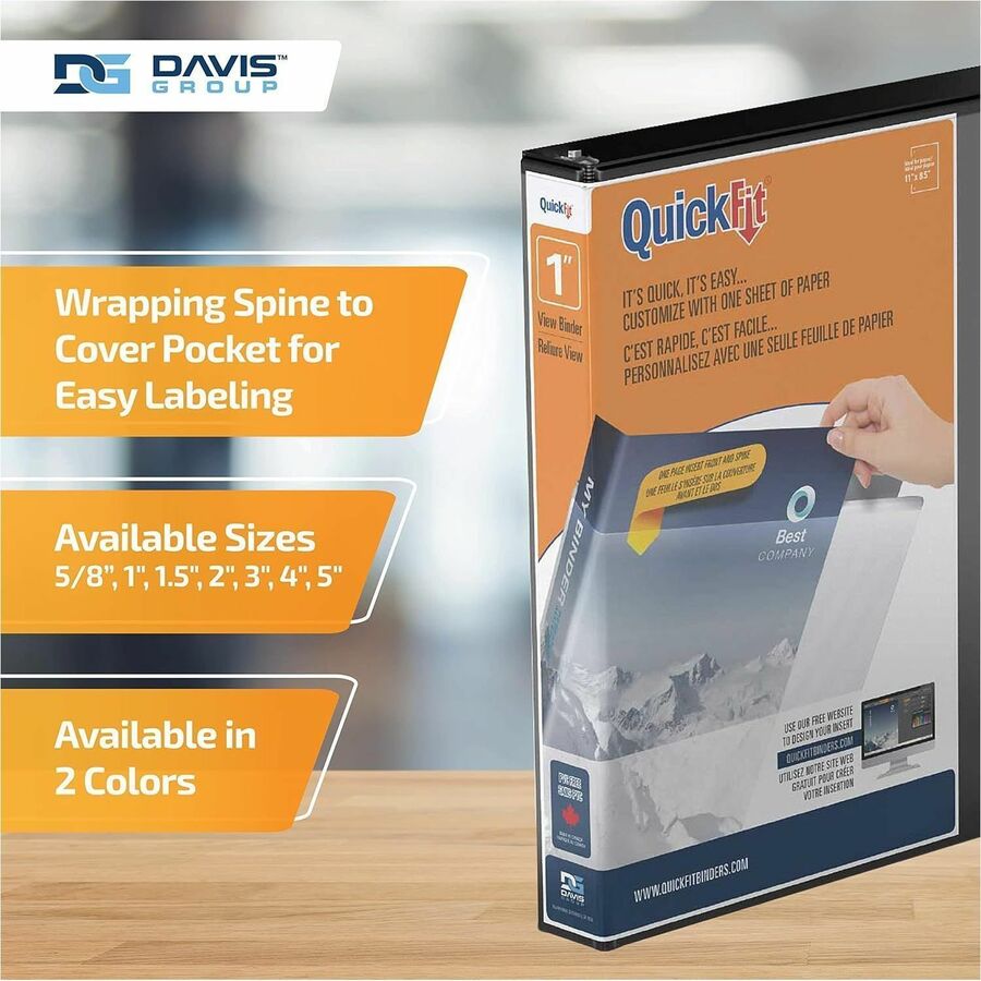QuickFit View Binder, 3-Ring Binder, Angle D Ring, 1 Inch, Black - 870101