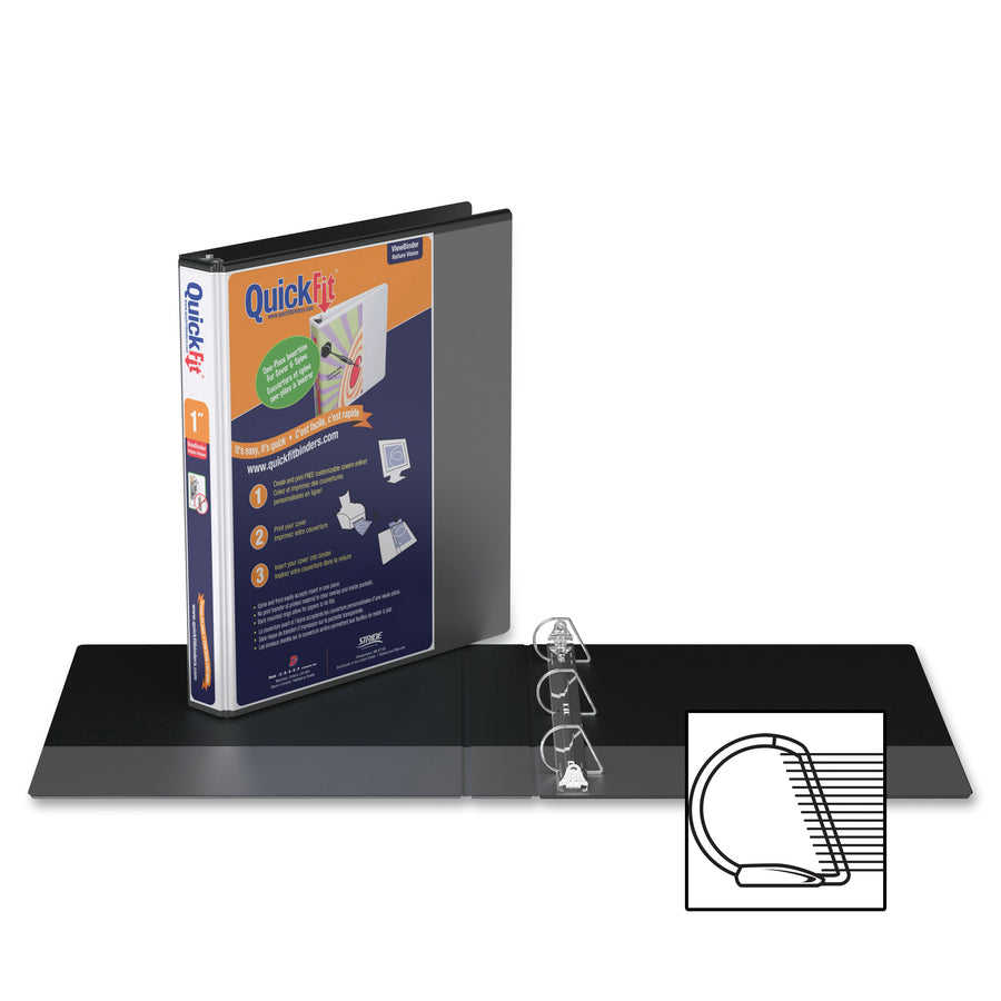 QuickFit View Binder, 3-Ring Binder, Angle D Ring, 1 Inch, Black - 870101