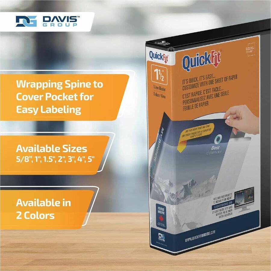 QuickFit View Binder, 3-Ring Binder, Angle D Ring, 1.5 Inch, Black - 870201