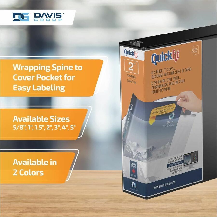 QuickFit View Binder, 3-Ring Binder, Angle D Ring, 2 Inch, Black - 870301