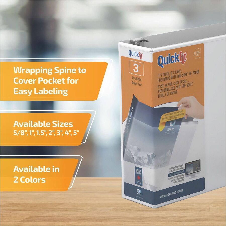 QuickFit View Binder, 3-Ring Binder, Angle D Ring, 3 Inch, White - 870500