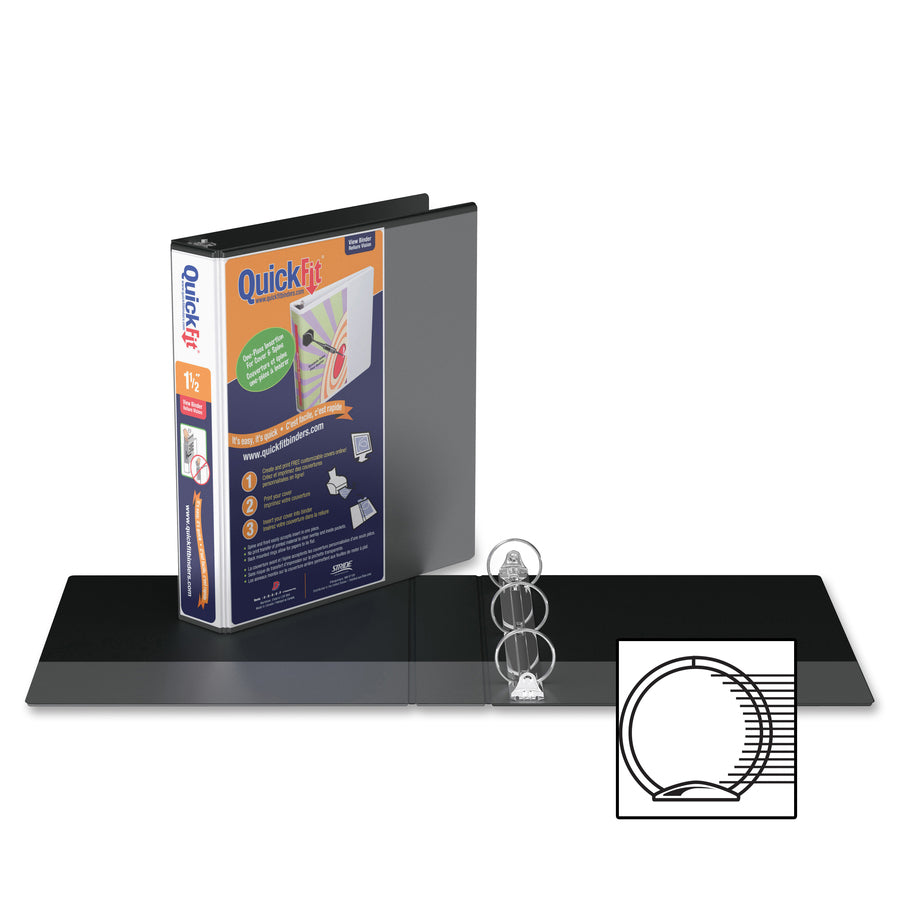 QuickFit Clear-View Binder, 3-Ring Binder, Round Ring, 1.5 Inch, Black - 871201