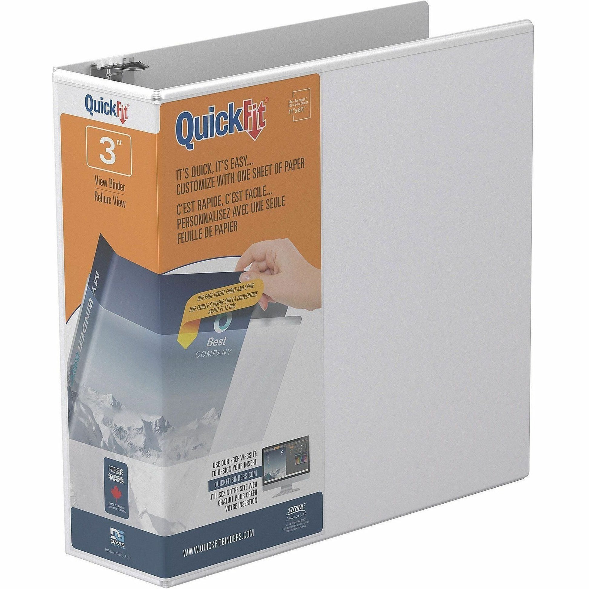 QuickFit Clear-View Binder, 3-Ring Binder, Round Ring, 3 Inch, White