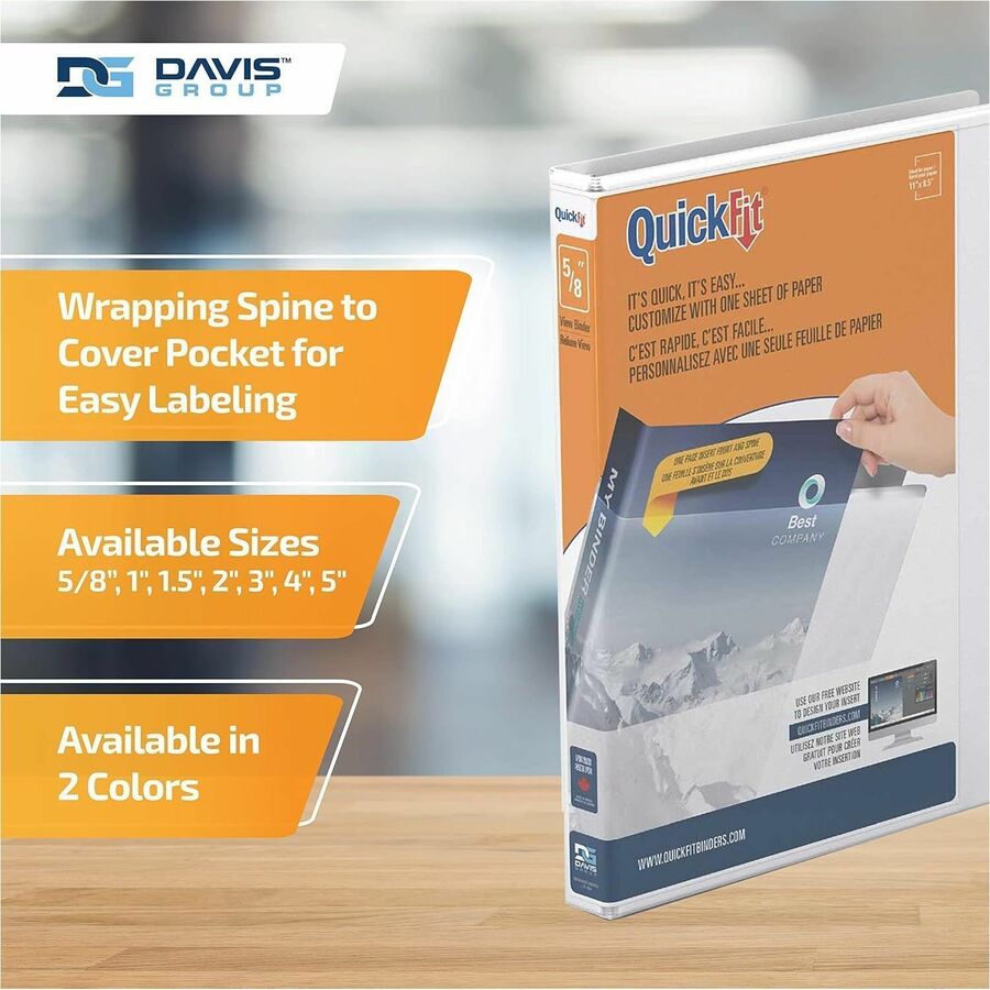 QuickFit View Binder, 3-Ring Binder, Angle D Ring, 5/8 Inch, White - 87A000
