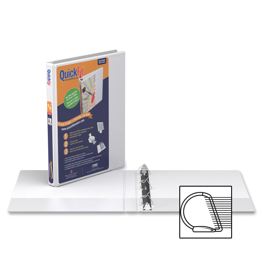 QuickFit View Binder, 3-Ring Binder, Angle D Ring, 5/8 Inch, White - 87A000