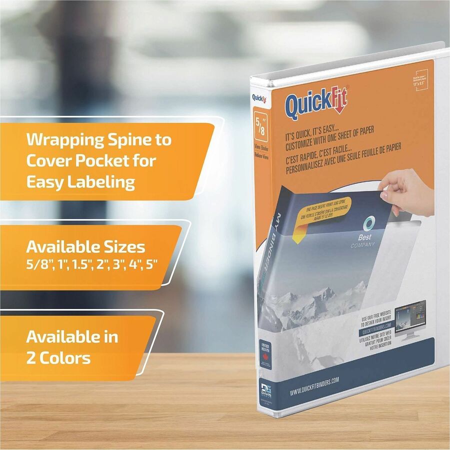 QuickFit View Binder, 3-Ring Binder, Angle D Ring, 5/8 Inch, White - 87A000
