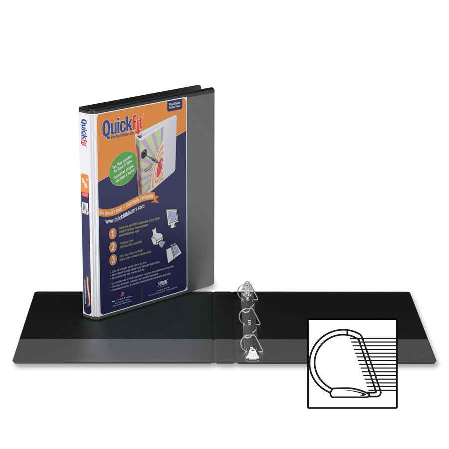 QuickFit View Binder, 3-Ring Binder, Angle D Ring, 5/8 Inch, Black - 87A001