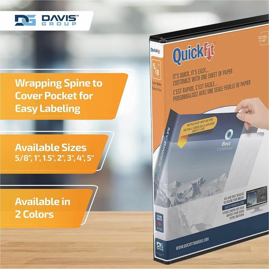 QuickFit View Binder, 3-Ring Binder, Angle D Ring, 5/8 Inch, Black - 87A001
