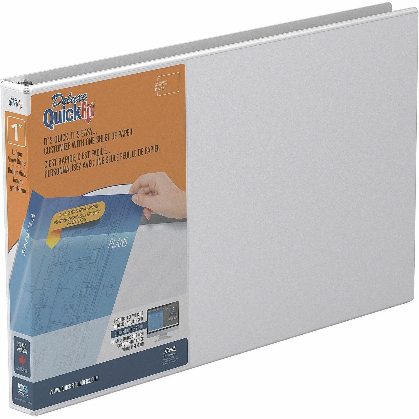 QuickFit Heavy-Duty Landscape 3-Ring Binder, D-Ring, View Binder, 1 Inch, White