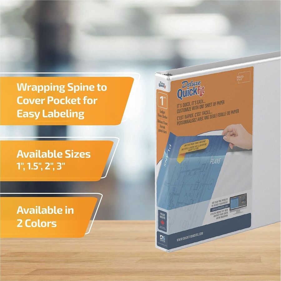 QuickFit Heavy-Duty Landscape 3-Ring Binder, D-Ring, View Binder, 1 Inch, White - 94010
