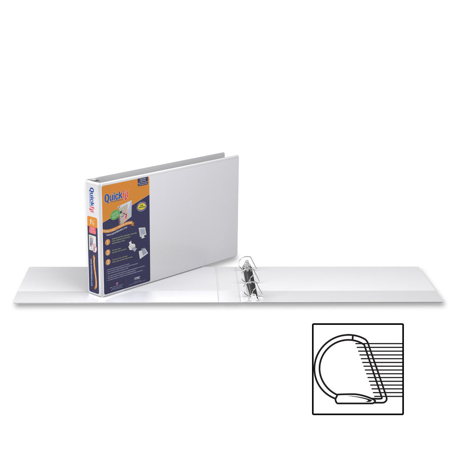 QuickFit Heavy-Duty Landscape 3-Ring Binder, D-Ring, View Binder, 1.5 Inch, White - 94020