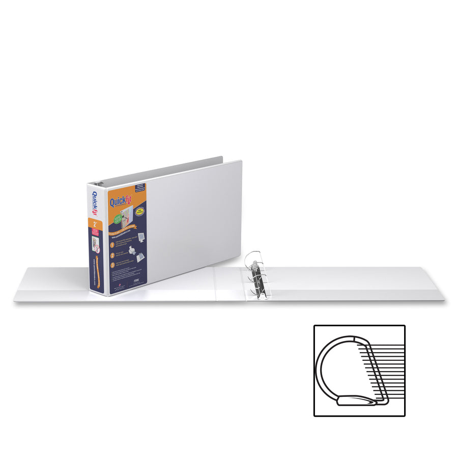 QuickFit Heavy-Duty Landscape 3-Ring Binder, D-Ring, View Binder, 2 Inch, White - 94030