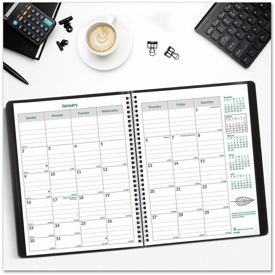 Blueline EcoLogix 14-Month Monthly Planner, 11" x 8-1/2" , English - CB435W.BLK