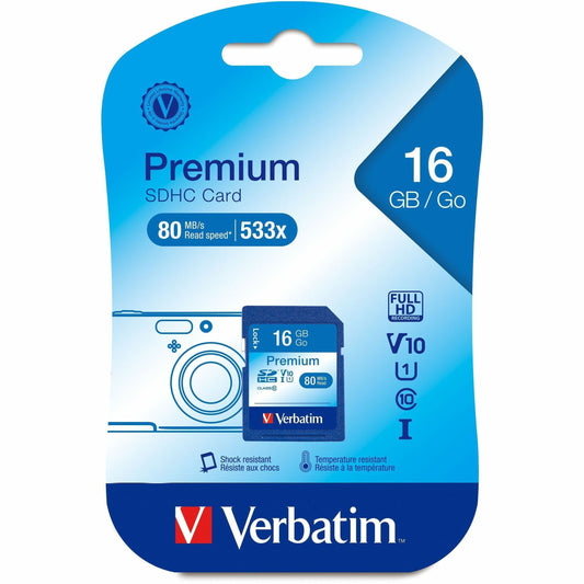 Verbatim 16GB Premium SDHC Memory Card, UHS-I V10 U1 Class 10