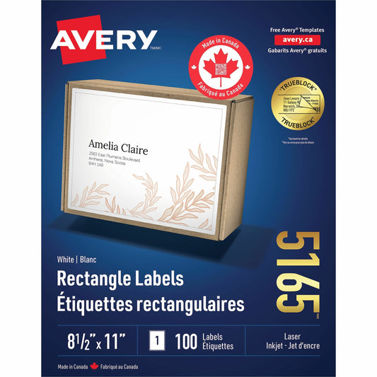Avery White Rectangle Labels TrueBlock&reg;, 11" x 8-1/2" , Permanent Adhesive, for Laser and Inkjet Printers