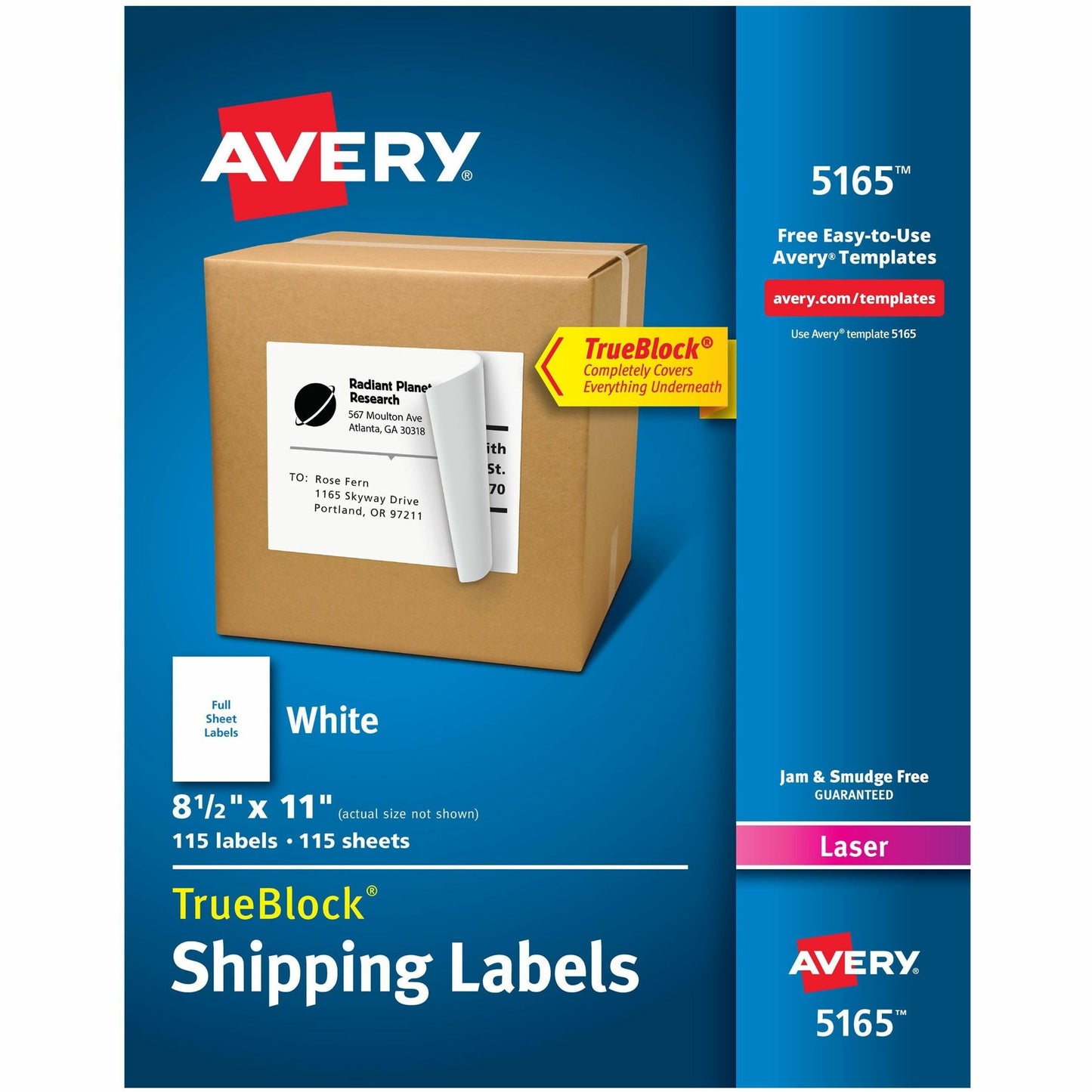 Avery&reg; White Rectangle Labels,TrueBlock&reg;, 8-1/2" x 11" , for Laser and Inkjet Printers