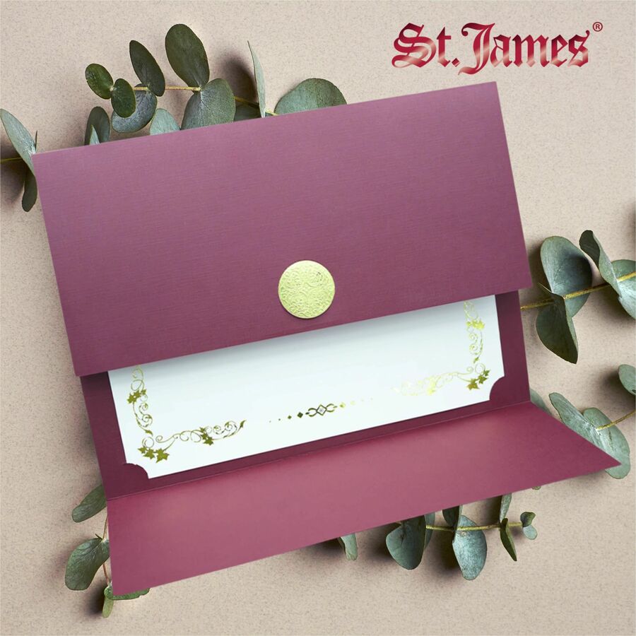 St. James&reg; Elite™ Medallion Fold Certificate Holders, Burgundy Linen with Gold Medallion, Pack of 5, 83533 - 83533
