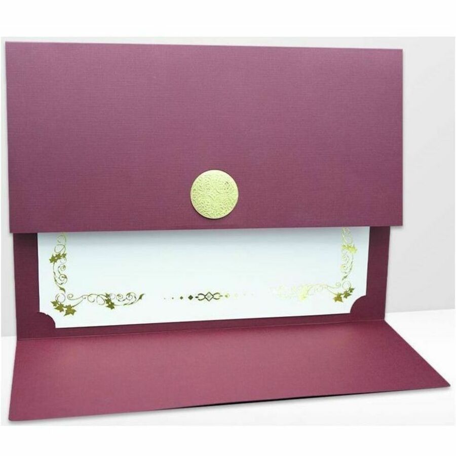 St. James&reg; Elite™ Medallion Fold Certificate Holders, Burgundy Linen with Gold Medallion, Pack of 5, 83533 - 83533
