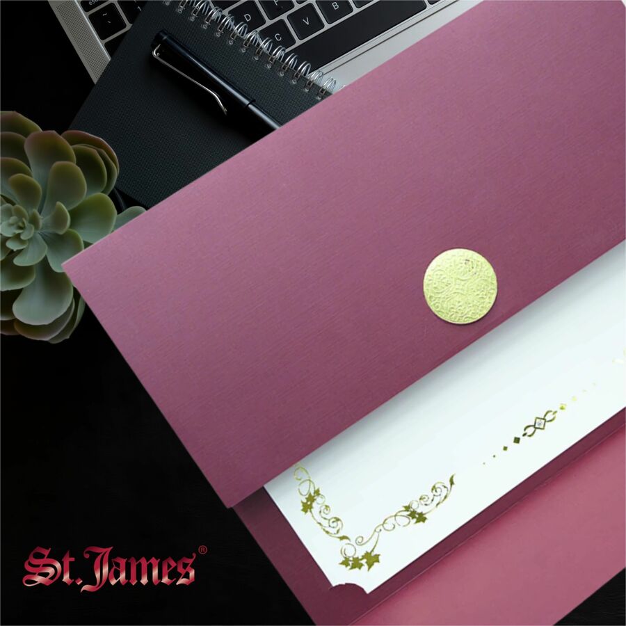 St. James&reg; Elite™ Medallion Fold Certificate Holders, Burgundy Linen with Gold Medallion, Pack of 5, 83533 - 83533
