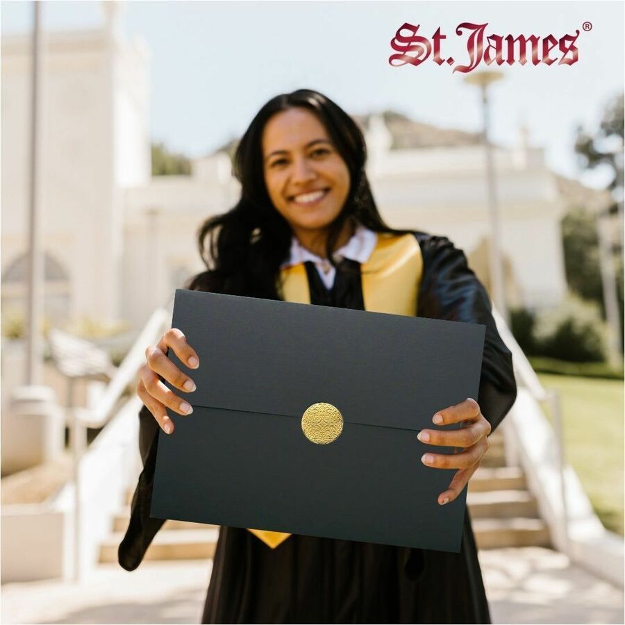 St. James&reg; Elite&trade; Medallion Fold Certificate Holders, Black Linen with Gold Medallion, Pack of 5, 83564 - 83564