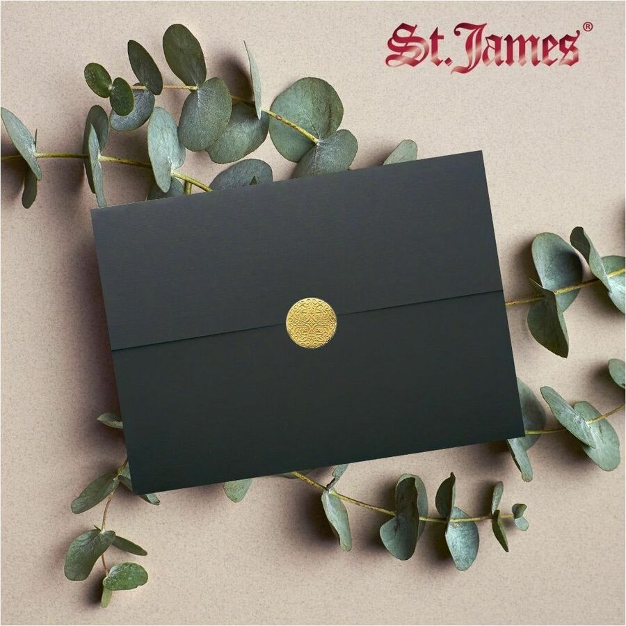 St. James&reg; Elite&trade; Medallion Fold Certificate Holders, Black Linen with Gold Medallion, Pack of 5, 83564 - 83564