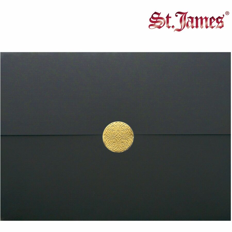 St. James&reg; Elite&trade; Medallion Fold Certificate Holders, Black Linen with Gold Medallion, Pack of 5, 83564 - 83564