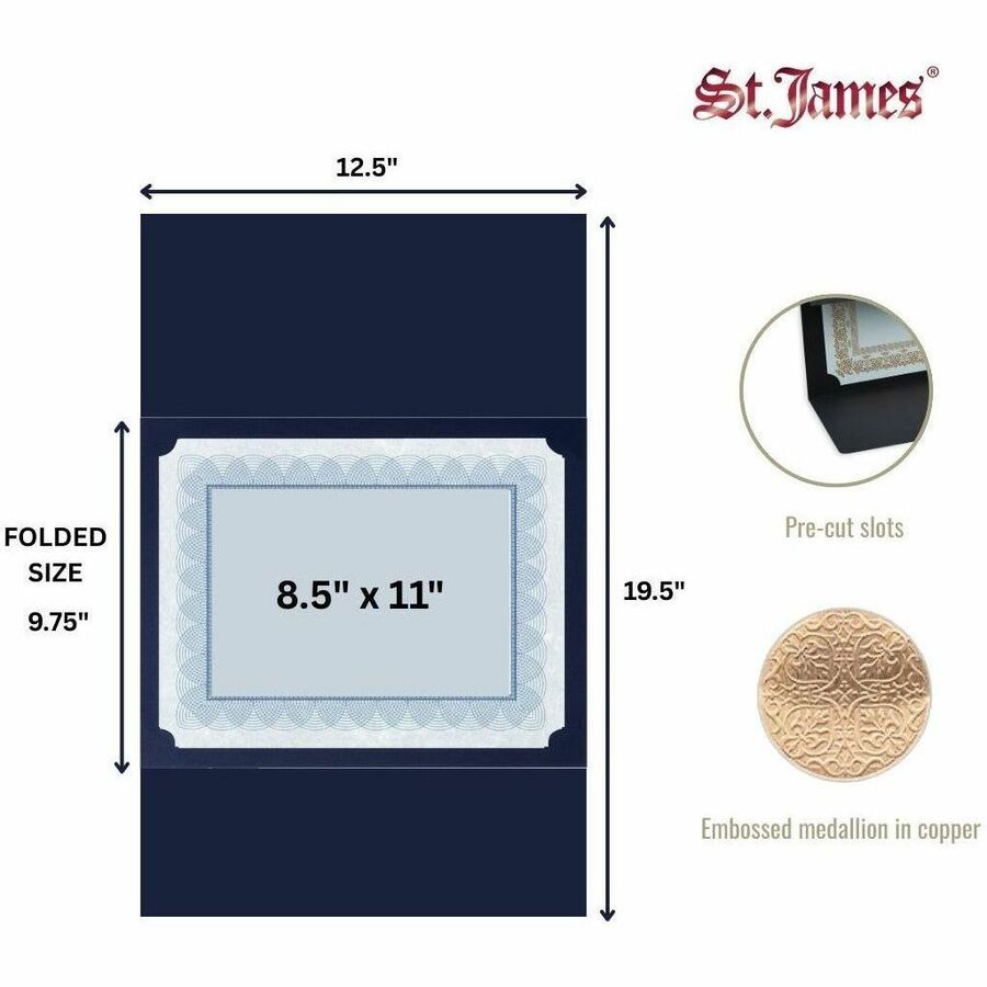 St. James&reg; Elite™ Medallion Fold Certificate Holders, Black Linen with Gold Medallion, Pack of 5, 83564 - 83564