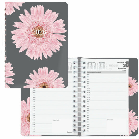 Blueline Pink Daisy Daily Planner, 8" x 5" , Bilingual