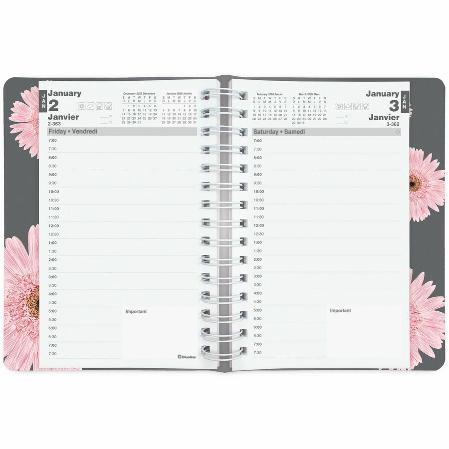 Blueline Pink Daisy Daily Planner, 8" x 5" , Bilingual - C1504W95BT