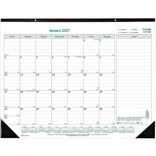 Blueline EcoLogix Monthly Desk Pad Calendar, 22" x 17" , English
