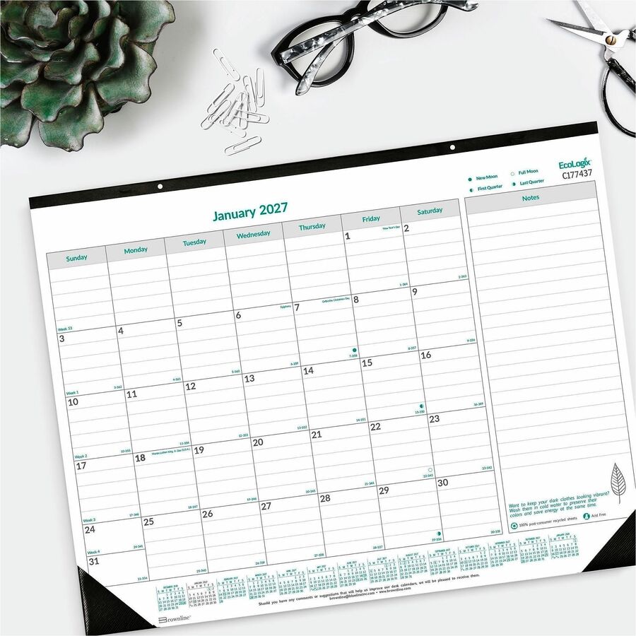 Blueline EcoLogix Monthly Desk Pad Calendar, 22" x 17" , English - C177437