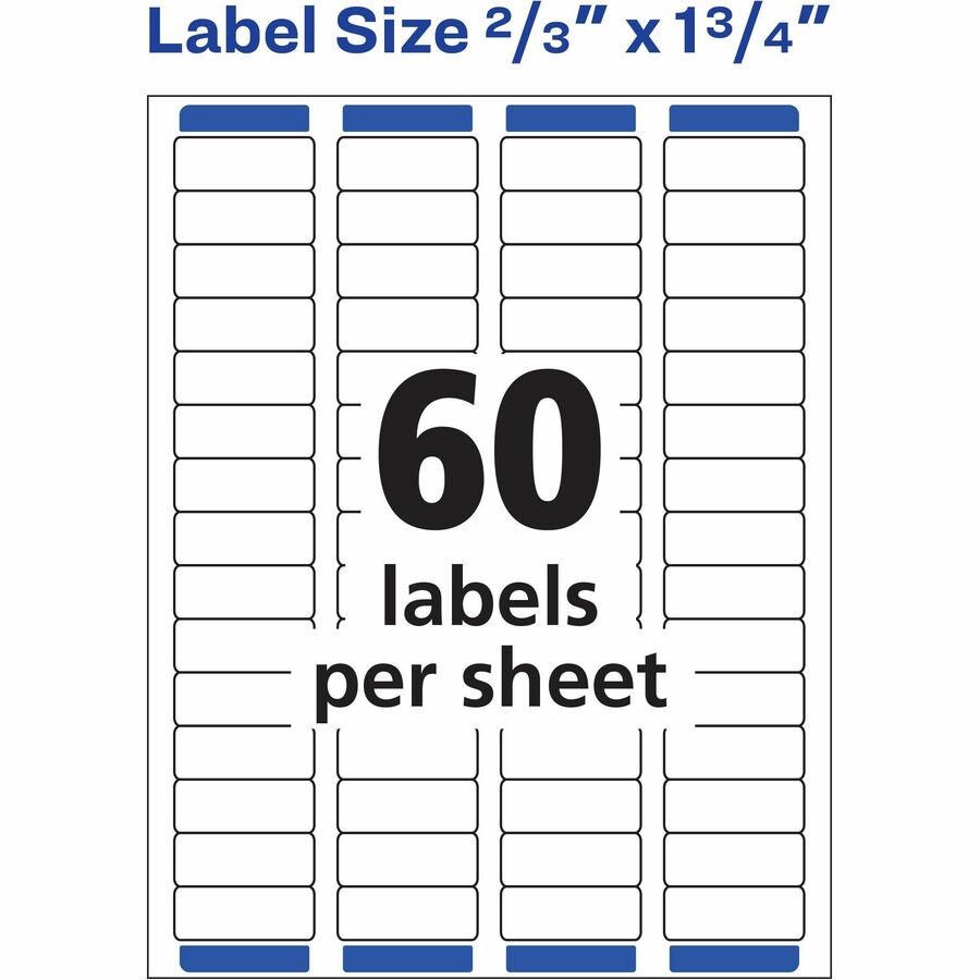 Avery&reg; White Rectangle Labels with Sure Feed&trade; TechnologyEasy Peel&reg;, 2/3" x 1-3/4" , for Laser and Inkjet Printers - 05195