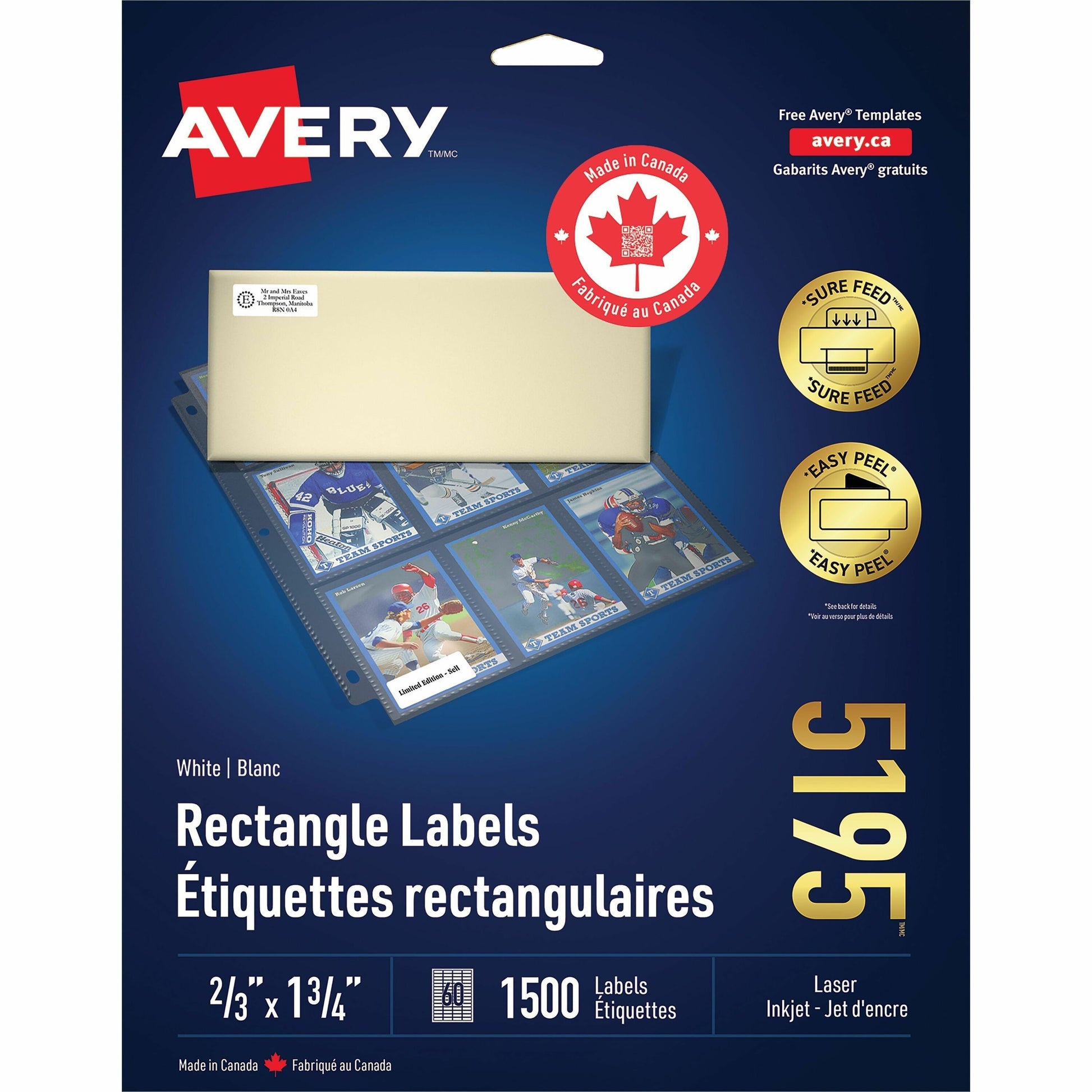 White Rectangle Labels with Sure Feed™ Technology Easy Peel&reg;, 2/3" x 1-3/4" , Permanent Adhesive, for Laser and Inkjet Printers