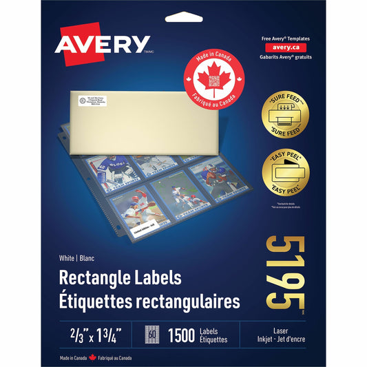 White Rectangle Labels with Sure Feed™ Technology Easy Peel&reg;, 2/3" x 1-3/4" , Permanent Adhesive, for Laser and Inkjet Printers