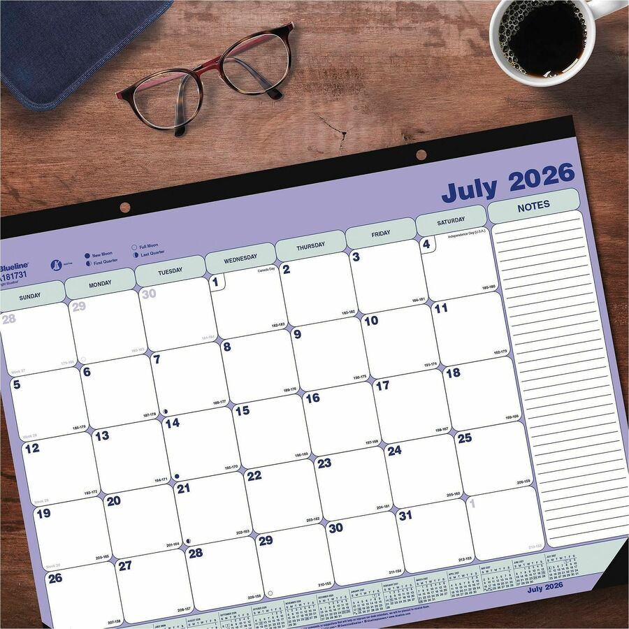 Blueline 2026-2027 13-Month Monthly Academic Desk Pad/Calendar - July to July - 21-1/4" x 16" - English - CA181731