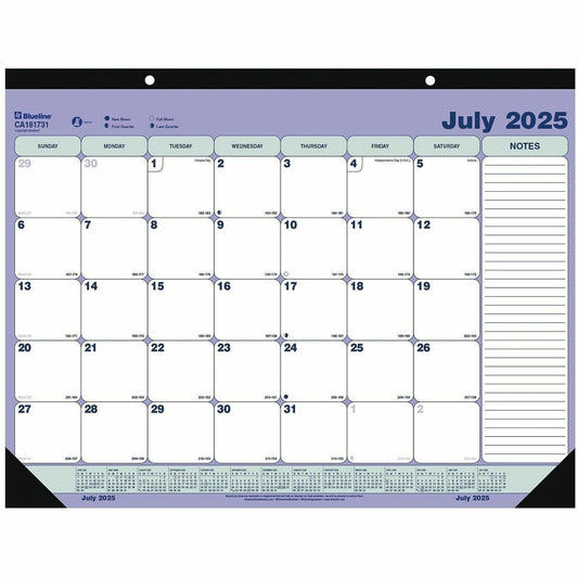 Blueline 2025-2026 13-Month Monthly Academic Desk Pad/Calendar - July to July - 21-1/4" x 16" - English