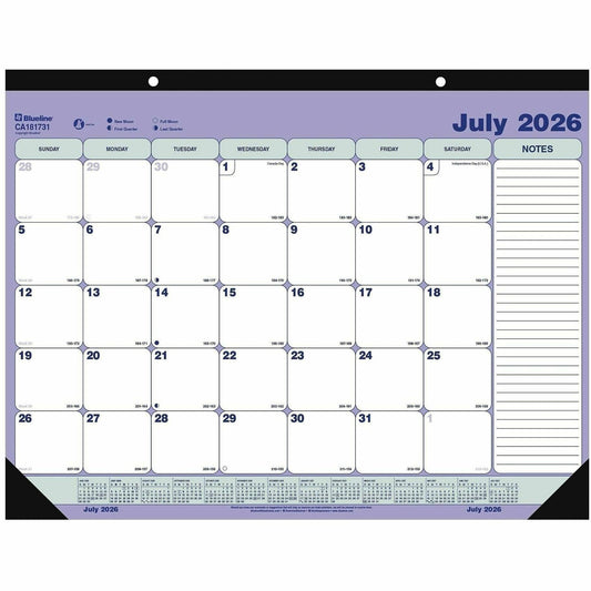 Blueline 2026-2027 13-Month Monthly Academic Desk Pad/Calendar - July to July - 21-1/4" x 16" - English