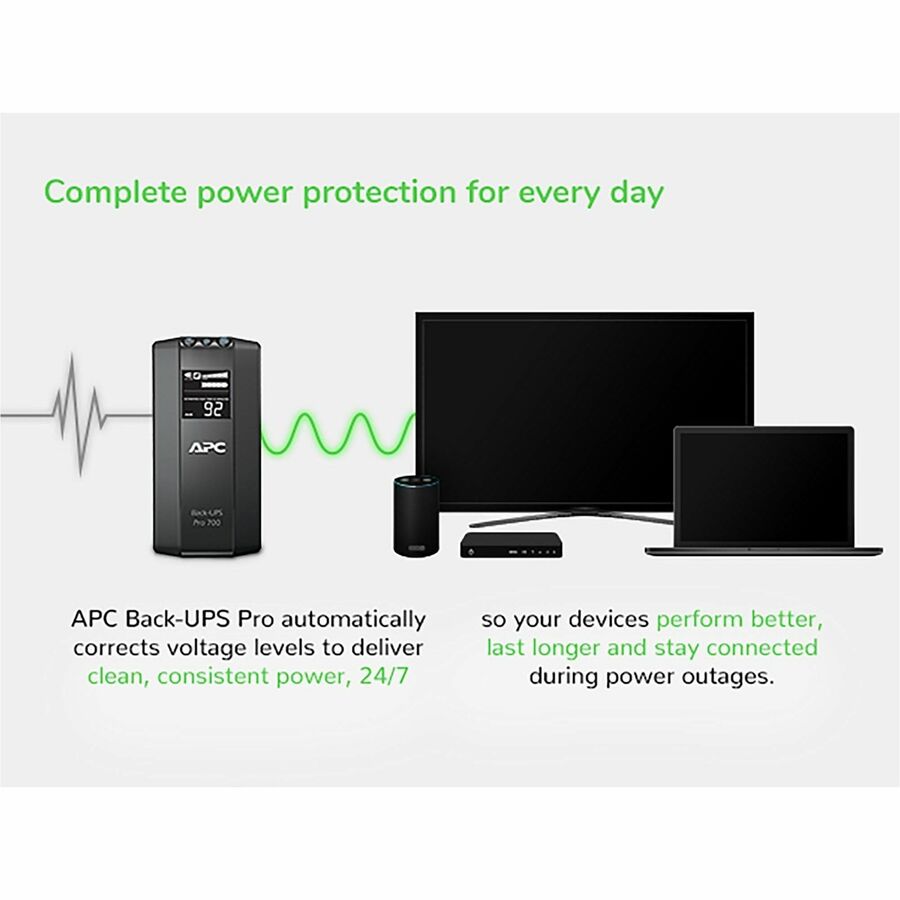 APC Back-UPS Pro, 700VA/420W, Tower, 120V, 6x NEMA 5-15R outlets, AVR, LCD, User Replaceable Battery - BR700G