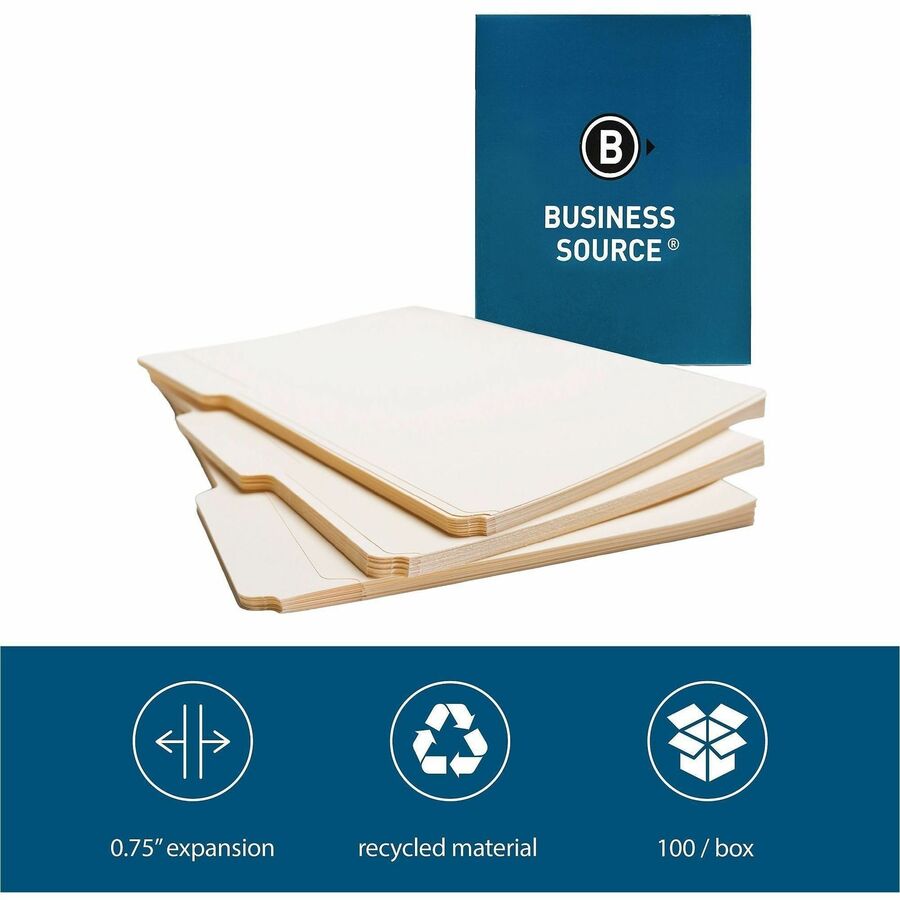 Business Source 1/3 Tab Cut Letter Recycled Top Tab File Folder - 17525