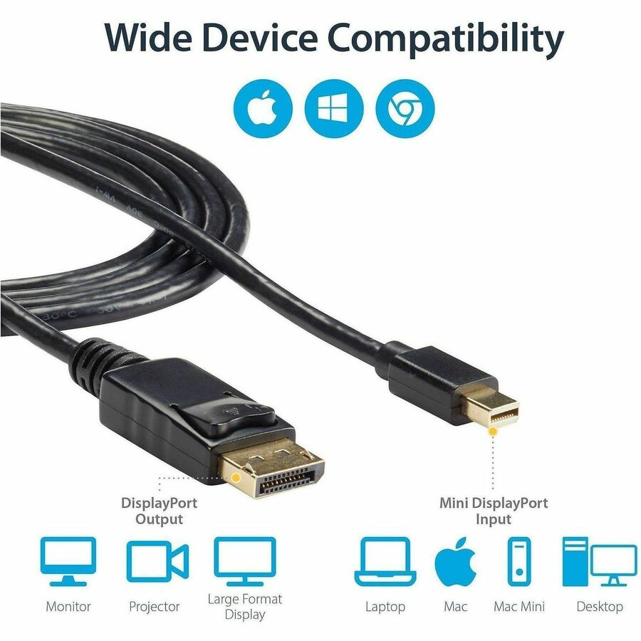 StarTech.com 6ft Mini DisplayPort to DisplayPort 1.2 Cable, 4K x 2K mDP to DisplayPort Adapter Cable, Mini DP to DP Cable for Monitor - MDP2DPMM6