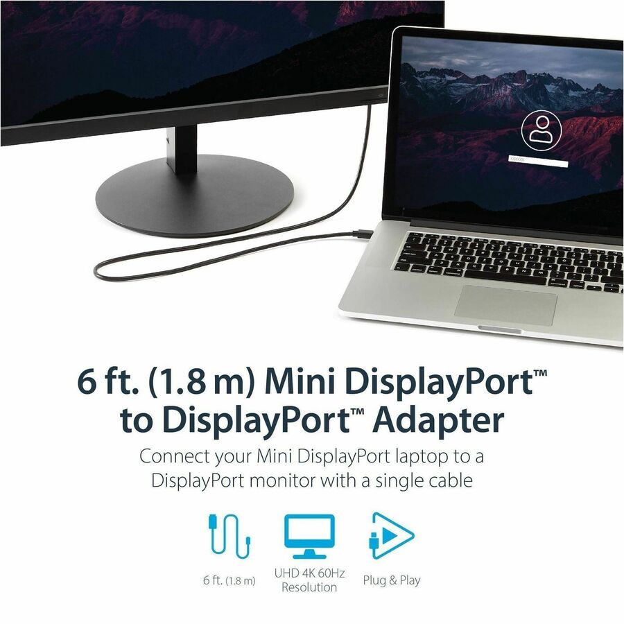 StarTech.com 6ft Mini DisplayPort to DisplayPort 1.2 Cable, 4K x 2K mDP to DisplayPort Adapter Cable, Mini DP to DP Cable for Monitor - MDP2DPMM6