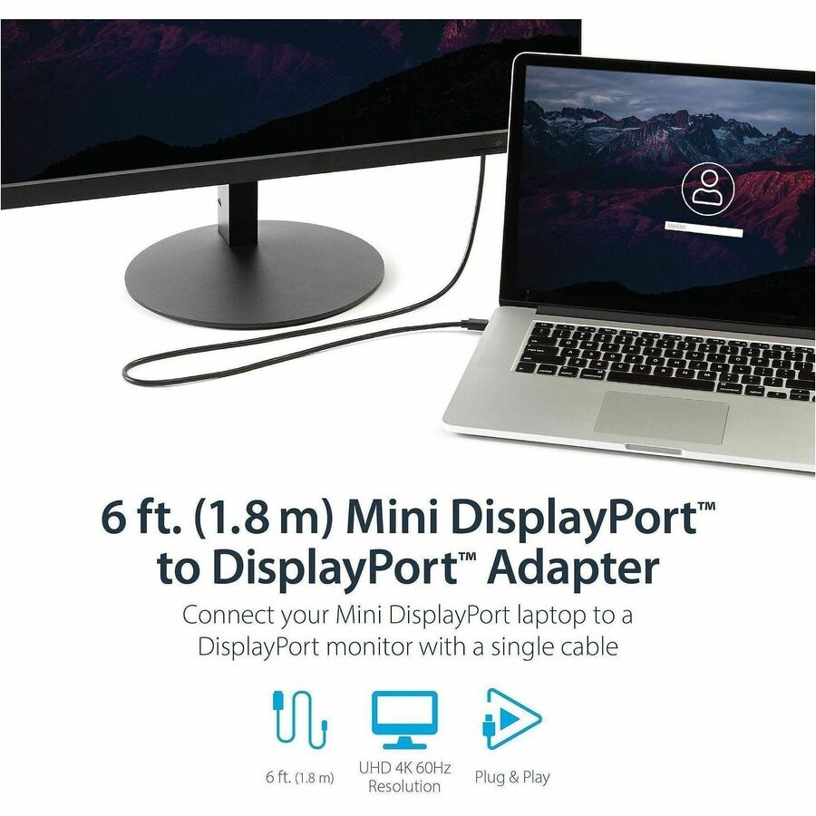 StarTech.com 6ft Mini DisplayPort to DisplayPort 1.2 Cable, 4K x 2K mDP to DisplayPort Adapter Cable, Mini DP to DP Cable for Monitor - MDP2DPMM6
