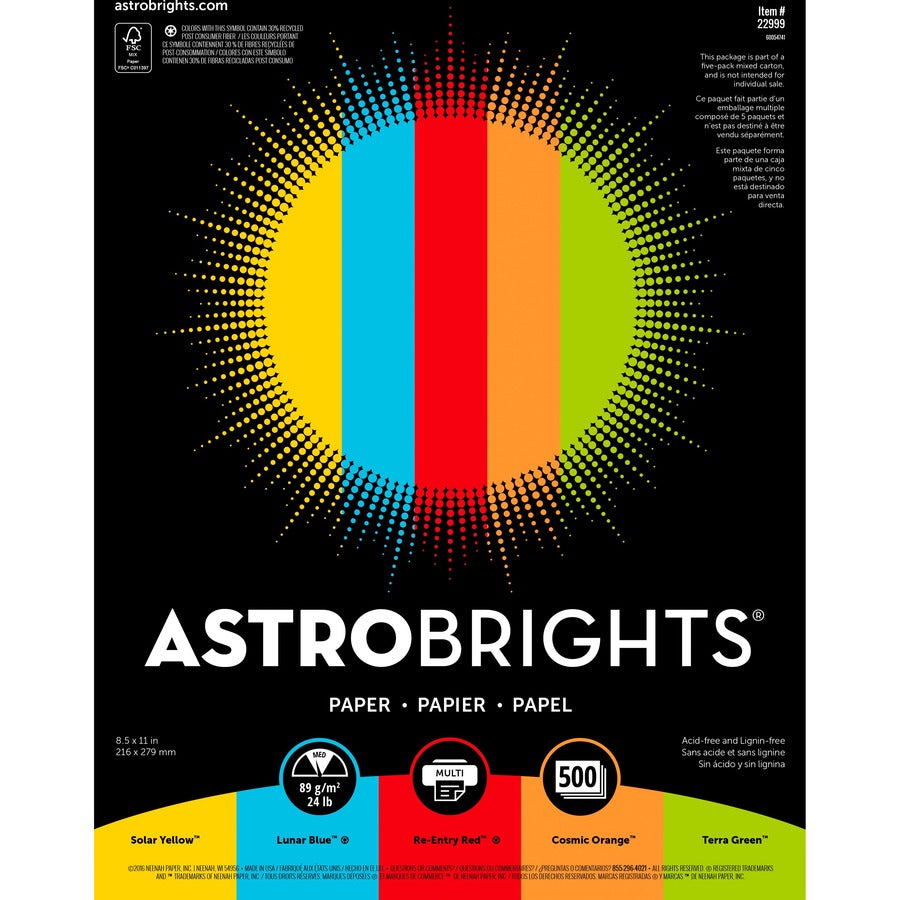 Astrobrights Color Copy Paper - Mixed Carton, 5 Assorted Colours - 22999