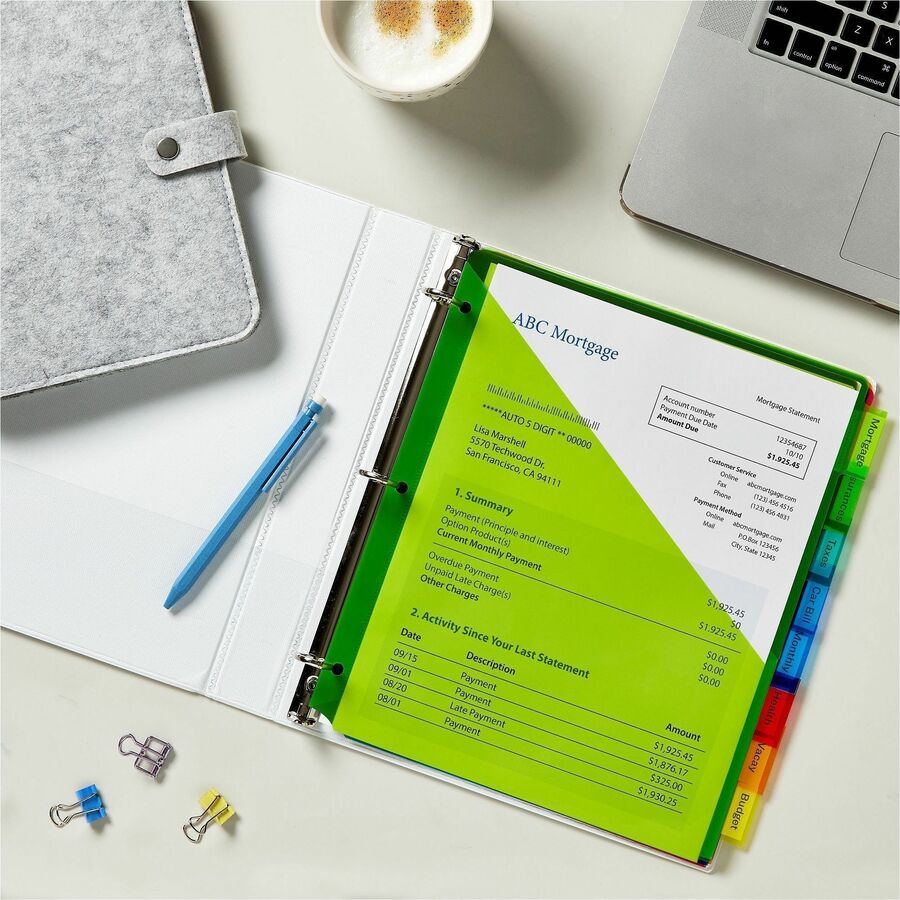 Avery&reg; Big Tab™ Insertable Plastic Dividers with Pocketsfor Laser and Inkjet Printers, 9-1/4" x 11-1/8" , 8 tabs, 1 set - 11903