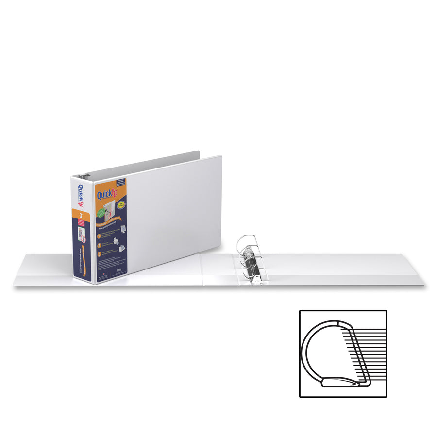 QuickFit Heavy-Duty Landscape 3-Ring Binder, D-Ring, View Binder, 3 Inch, White - 94050