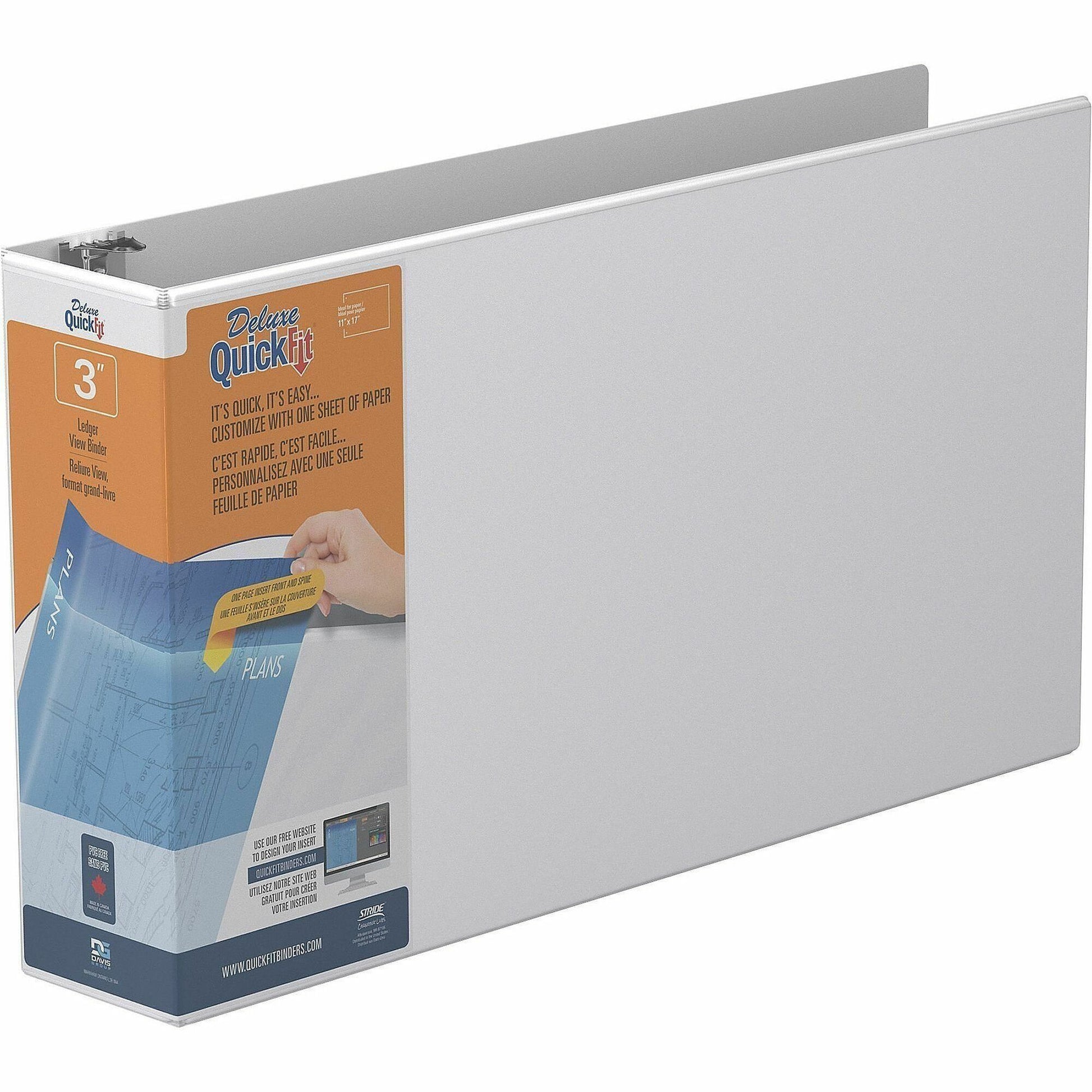 QuickFit Heavy-Duty Landscape 3-Ring Binder, D-Ring, View Binder, 3 Inch, White