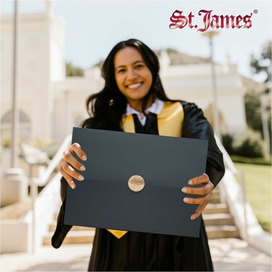 St. James&reg; Elite&trade; Medallion Fold Certificate Holders, Black Linen with Copper Medallion, Pack of 5, 83570 - 83570